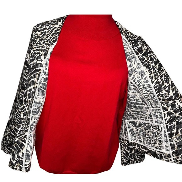 Chico women's jacket blazer black white brown open front faux pockets cotton 3 - Picture 6 of 9